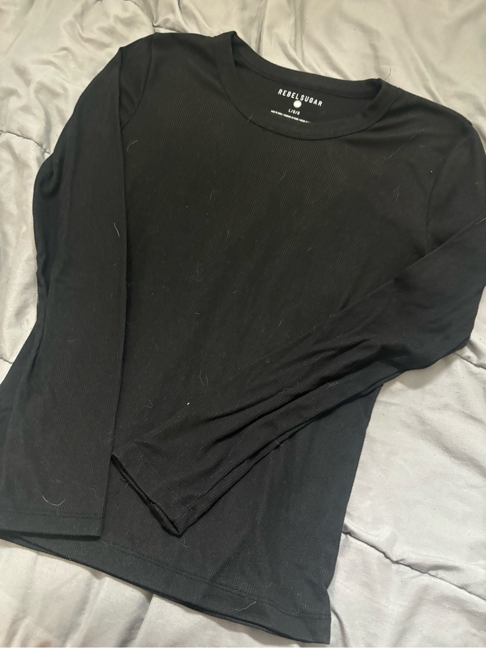 Rebel Sugar Black Ribbed Long Sleeve Crewneck Shirt